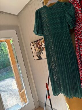 ASOS Teal Chevron Pleated Midi Dress